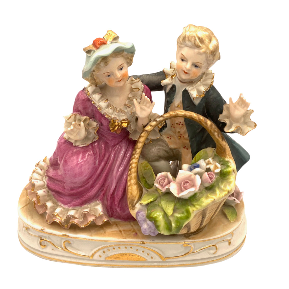 Vintage German Porcelain Figurine Children With Basket